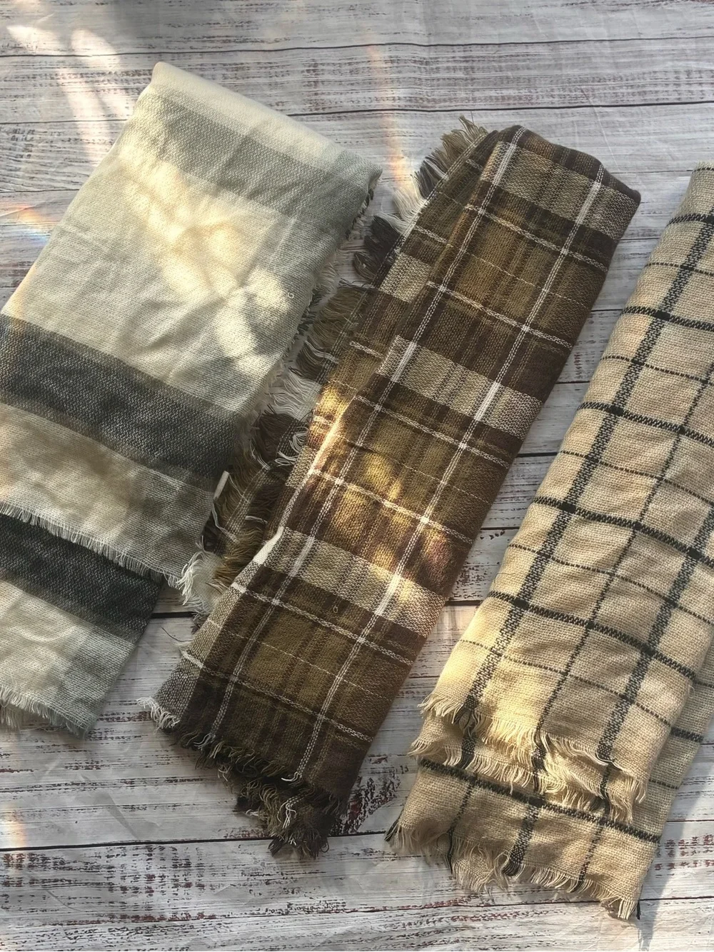 Bundle of 3 Women’s Plaid Fringe Soft Scarves Everyday Scarf Collection